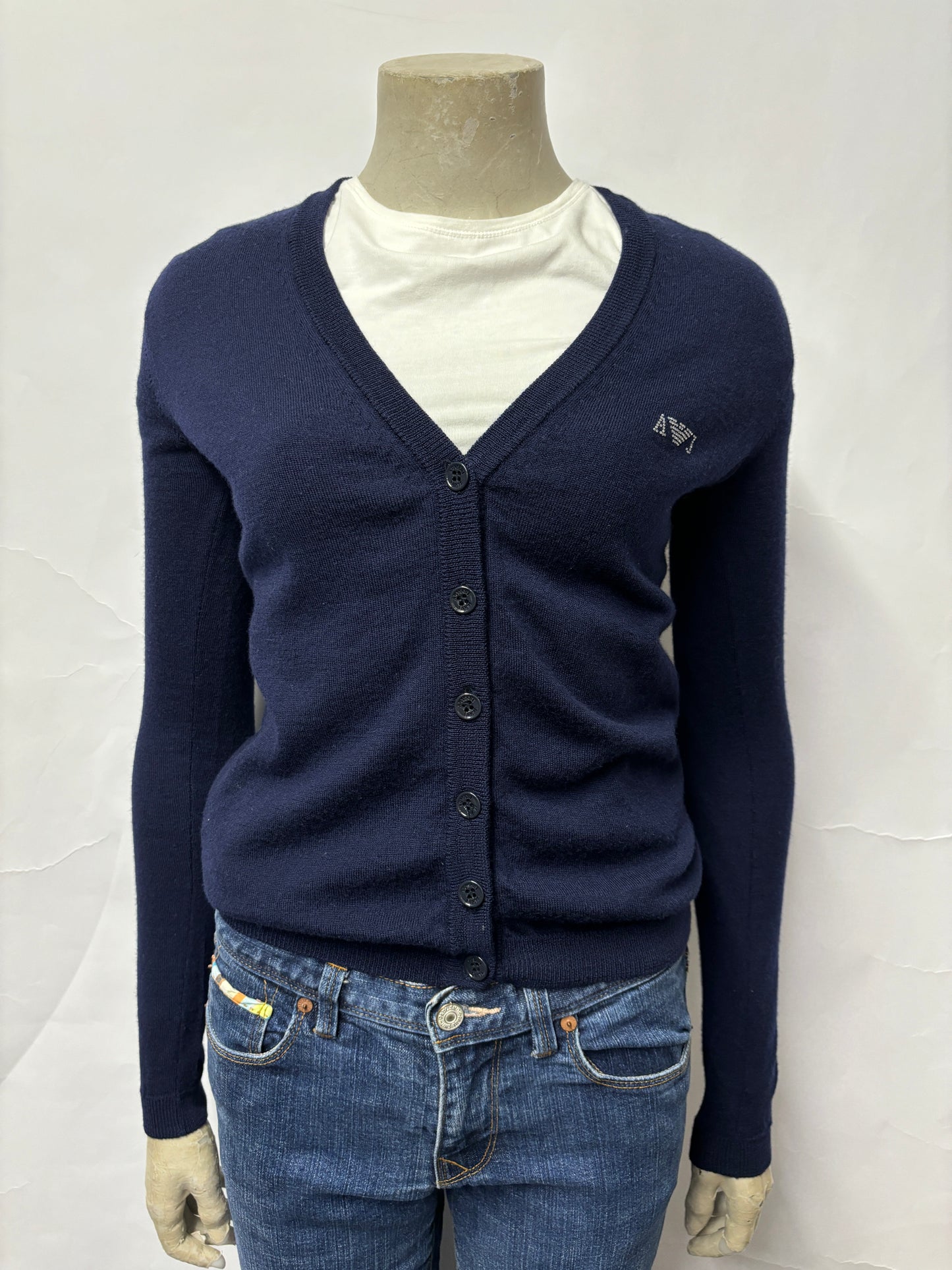 Armani Jeans Navy 100% Wool Cardigan 10