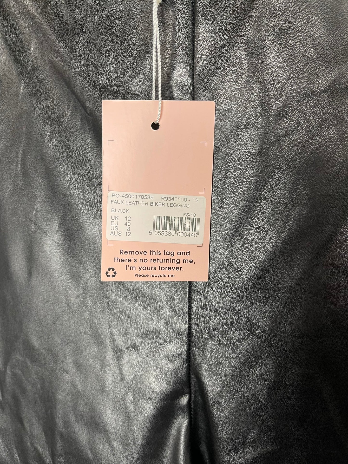 BNWT Missguided Black Faux Leather Leggings Size 12