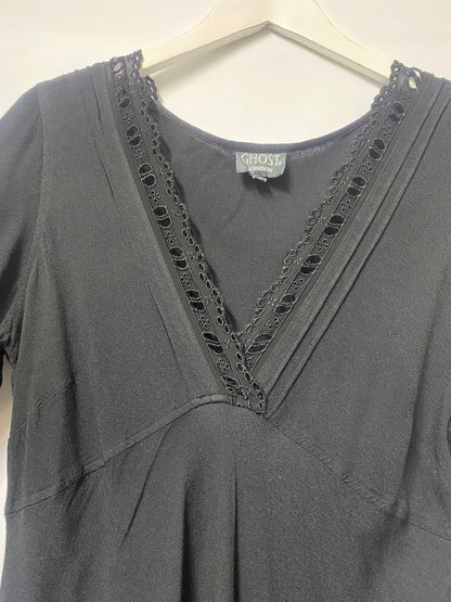 Ghost Black V-neck Mid-length Dress Large