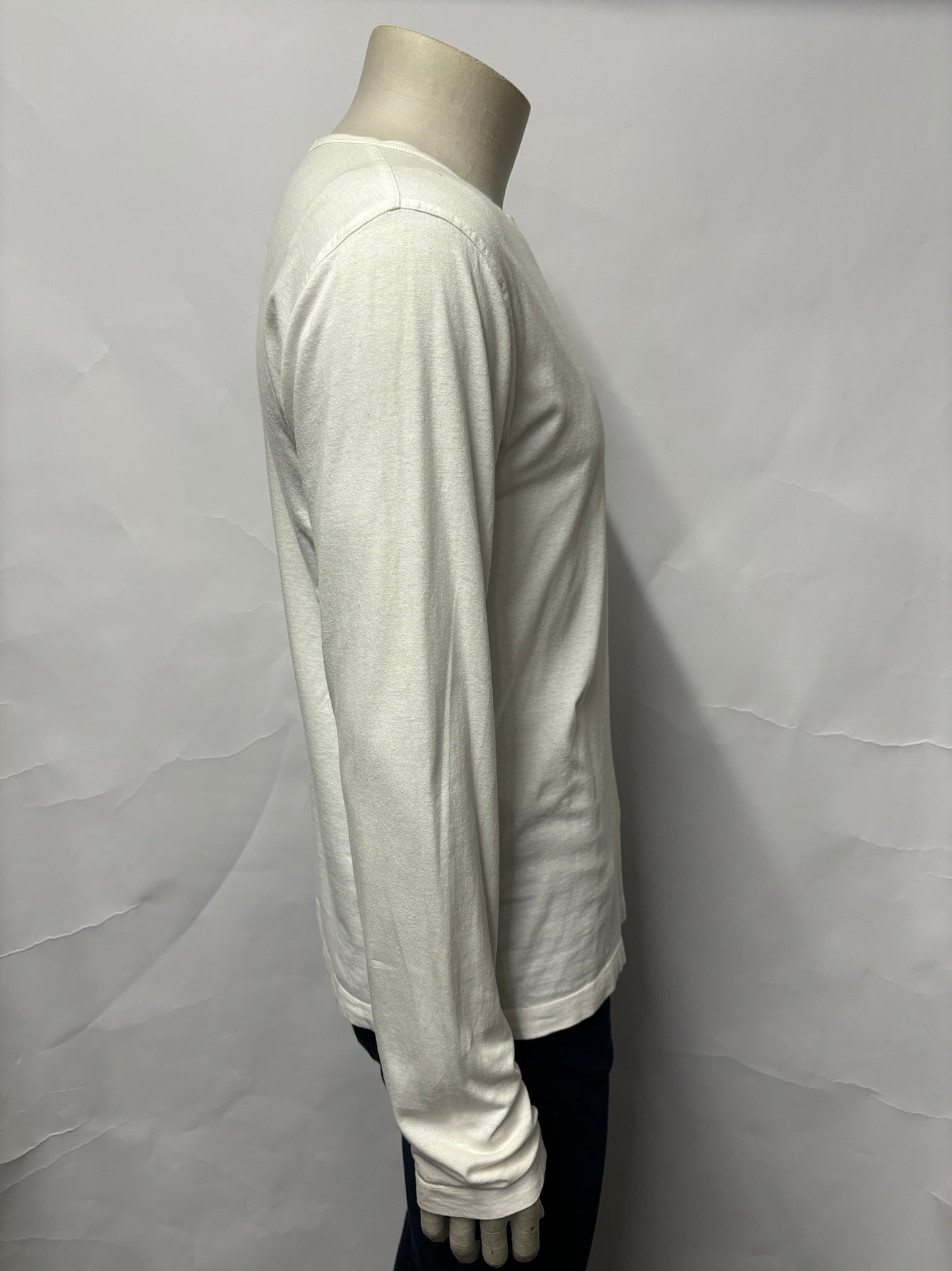 Stone Island White 100% Cotton Long Sleeve Patch Logo T-shirt S