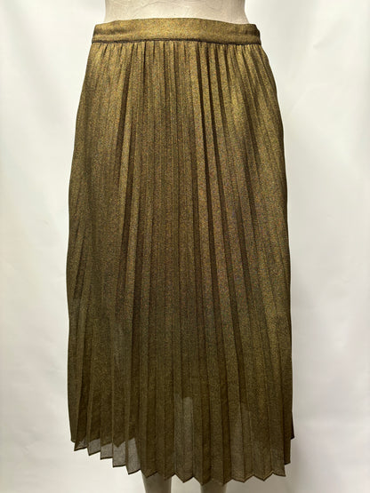 Reiss Metallic Gold Pleated Kaeya Midi Skirt 8 BNWT