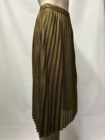 Reiss Metallic Gold Pleated Kaeya Midi Skirt 8 BNWT