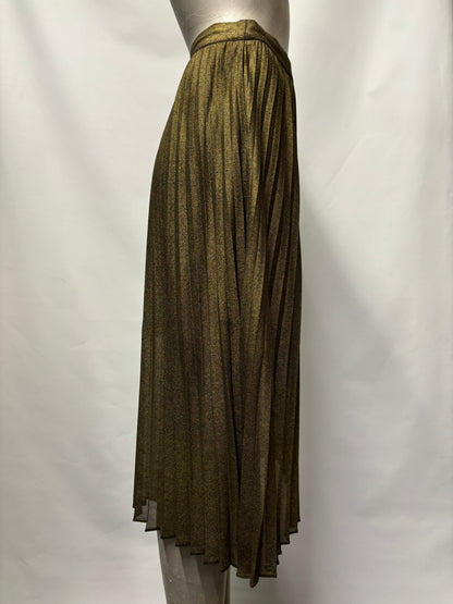 Reiss Metallic Gold Pleated Kaeya Midi Skirt 8 BNWT