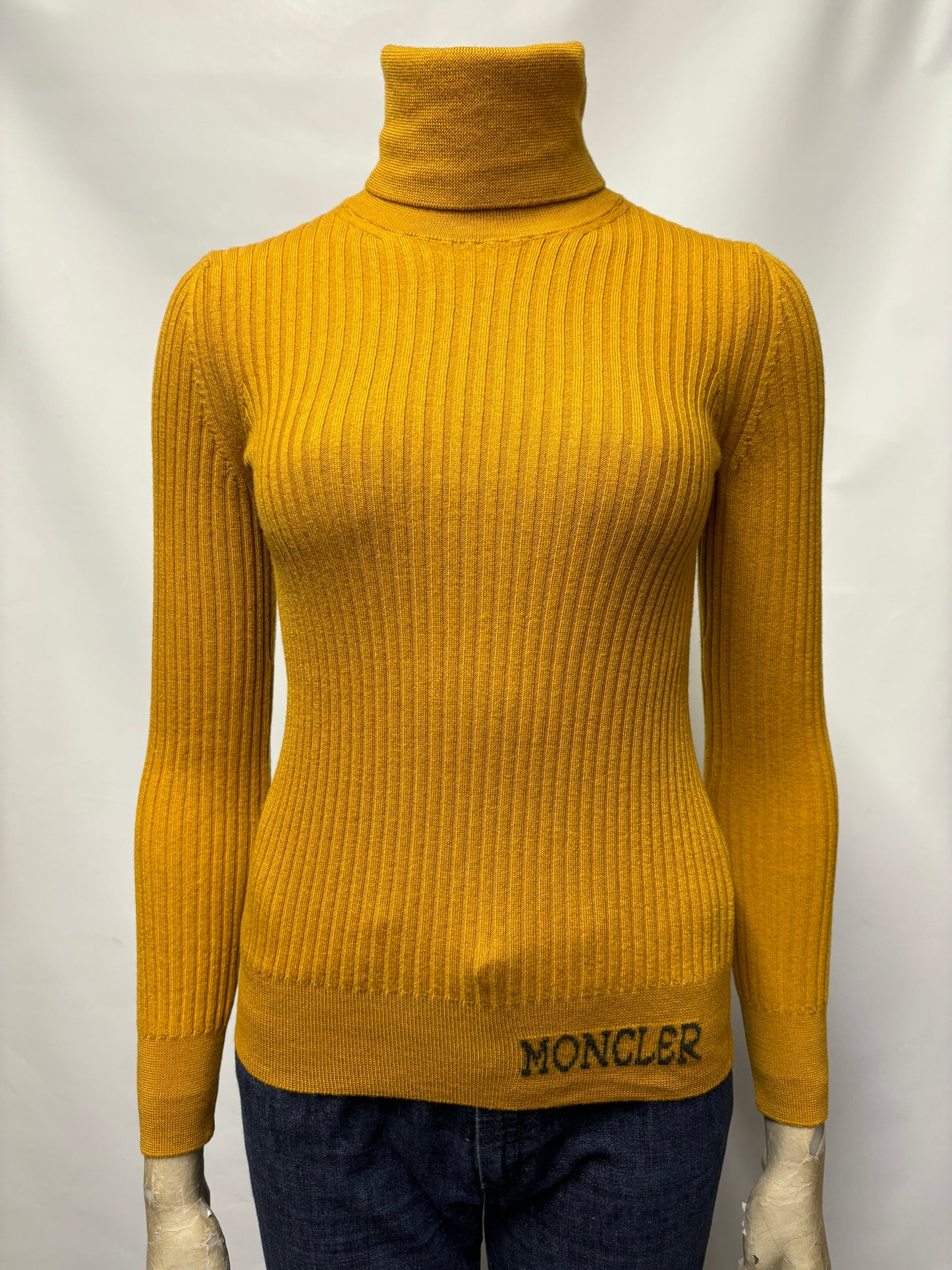 Moncler Mustard Wool Knitted Roll Neck Jumper Small