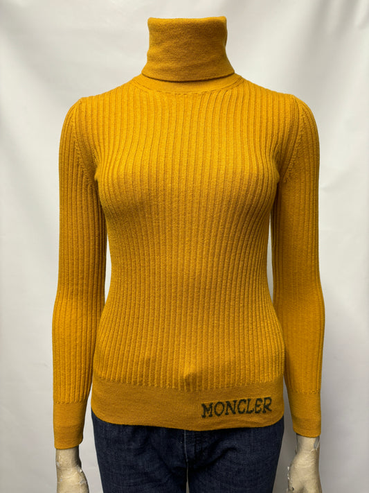 Moncler Mustard Wool Knitted Roll Neck Jumper Small