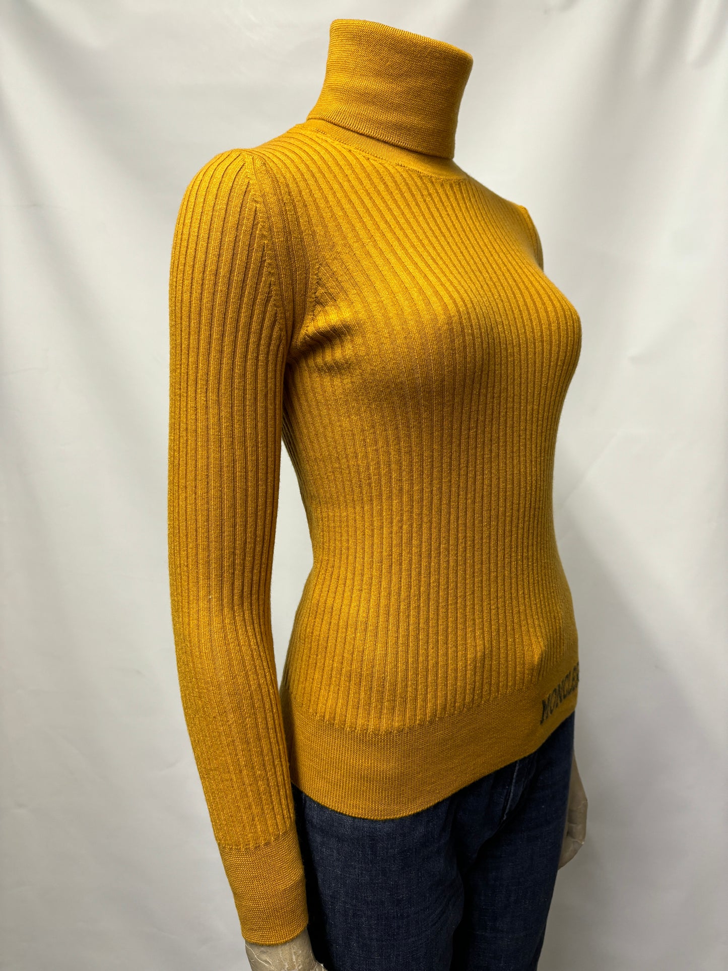 Moncler Mustard Wool Knitted Roll Neck Jumper Small