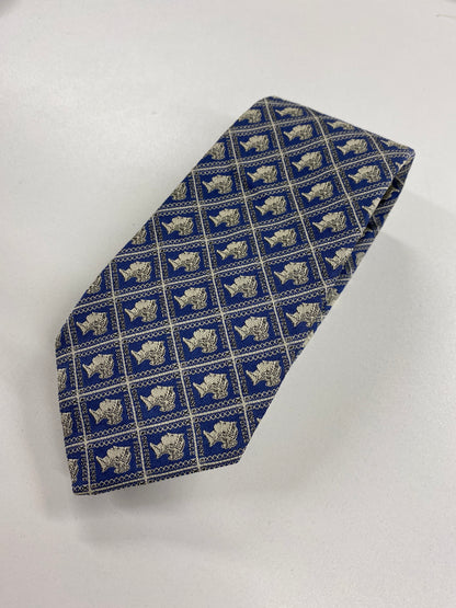 Phillips Blue and White Silk Postage Stamp Seven Fold Tie
