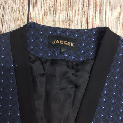 Jaeger Navy Blue Cotton Blend Patterned Blazer Size 16