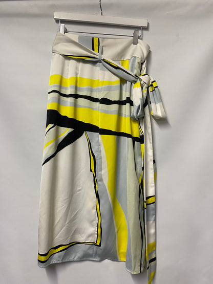 J Crew White, Yellow, Blue Satin Wrap Skirt Medium