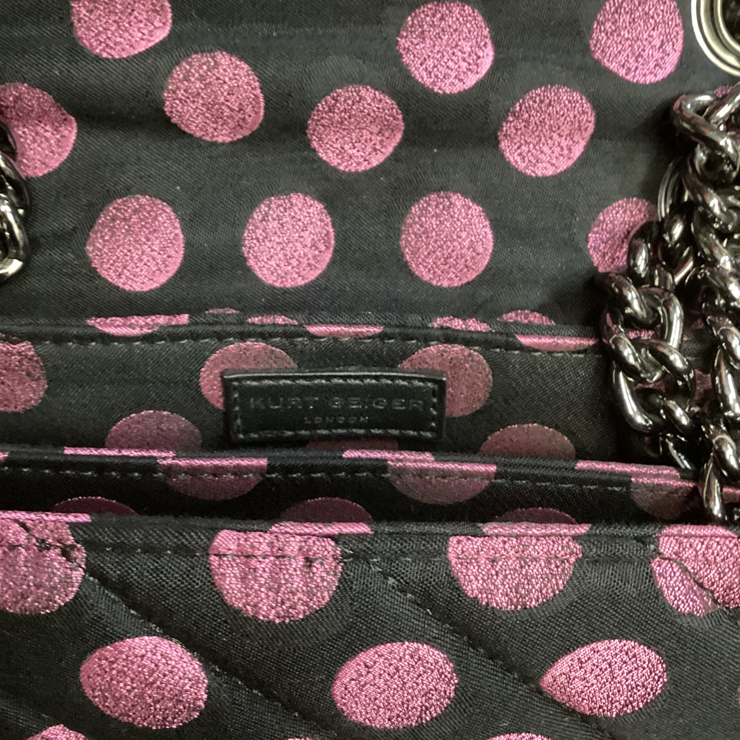 Kurt Geiger Black Pink Polkadot Chain Handbag