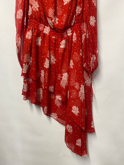 The Kooples Red Floral Asymmetric Hem Occasion Dress Large BNWT