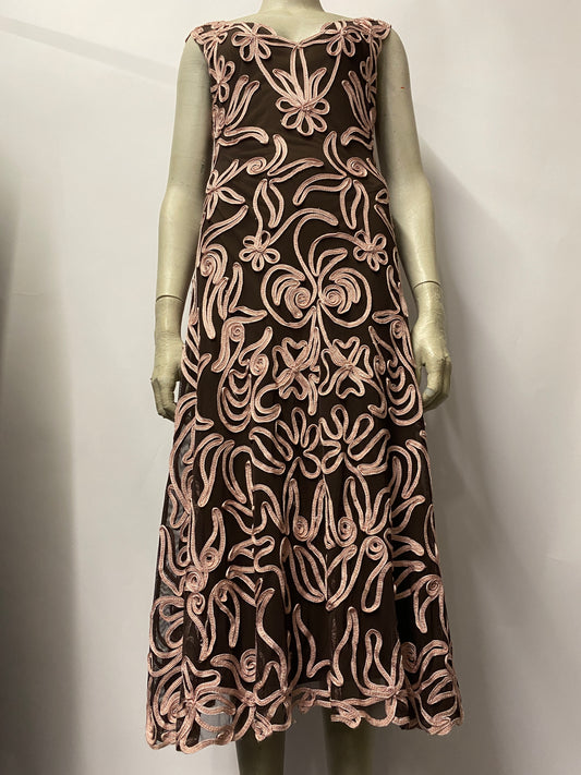 Phase Eight Pink and Brown Floral Embroidered Midi Dress 12