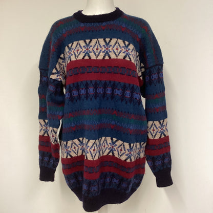 Vintage Bill Baber Blue Multicolour Pure New Wool Print Jumper Size L