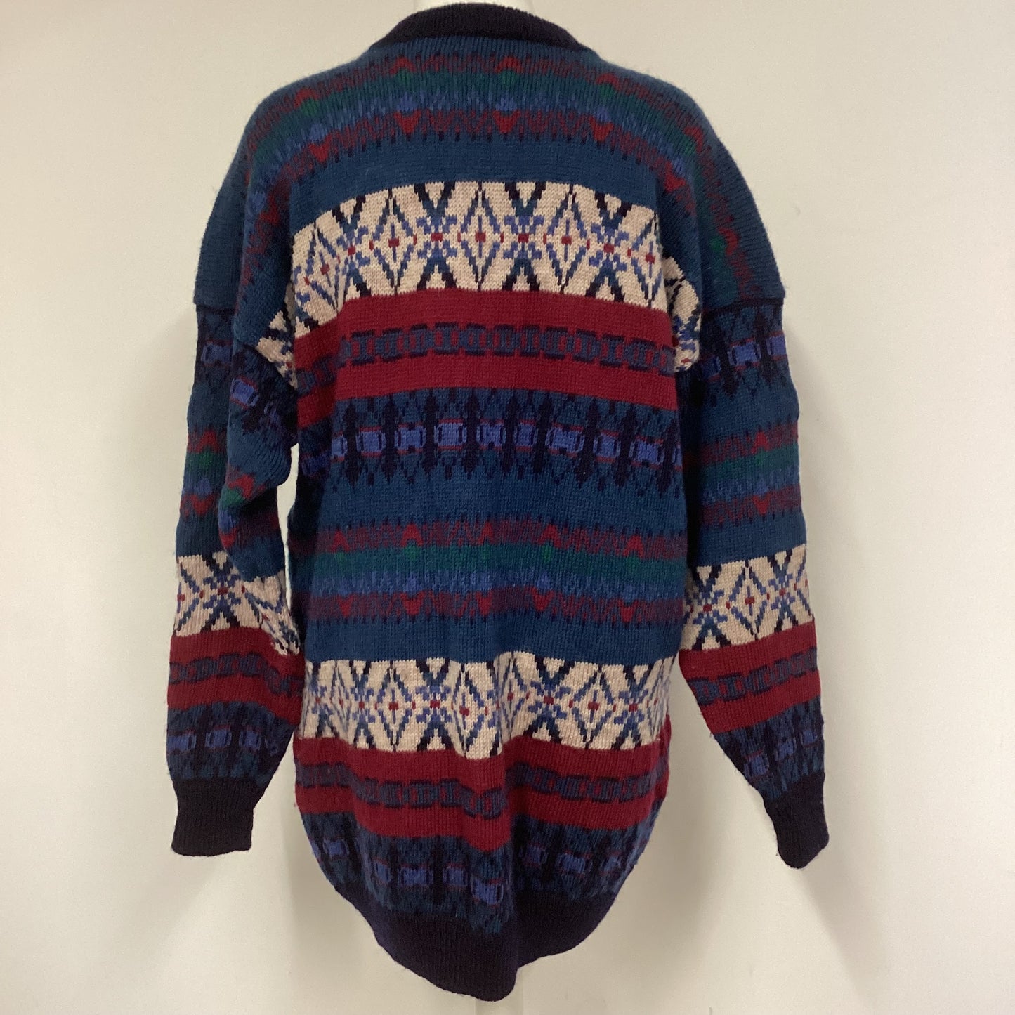 Vintage Bill Baber Blue Multicolour Pure New Wool Print Jumper Size L