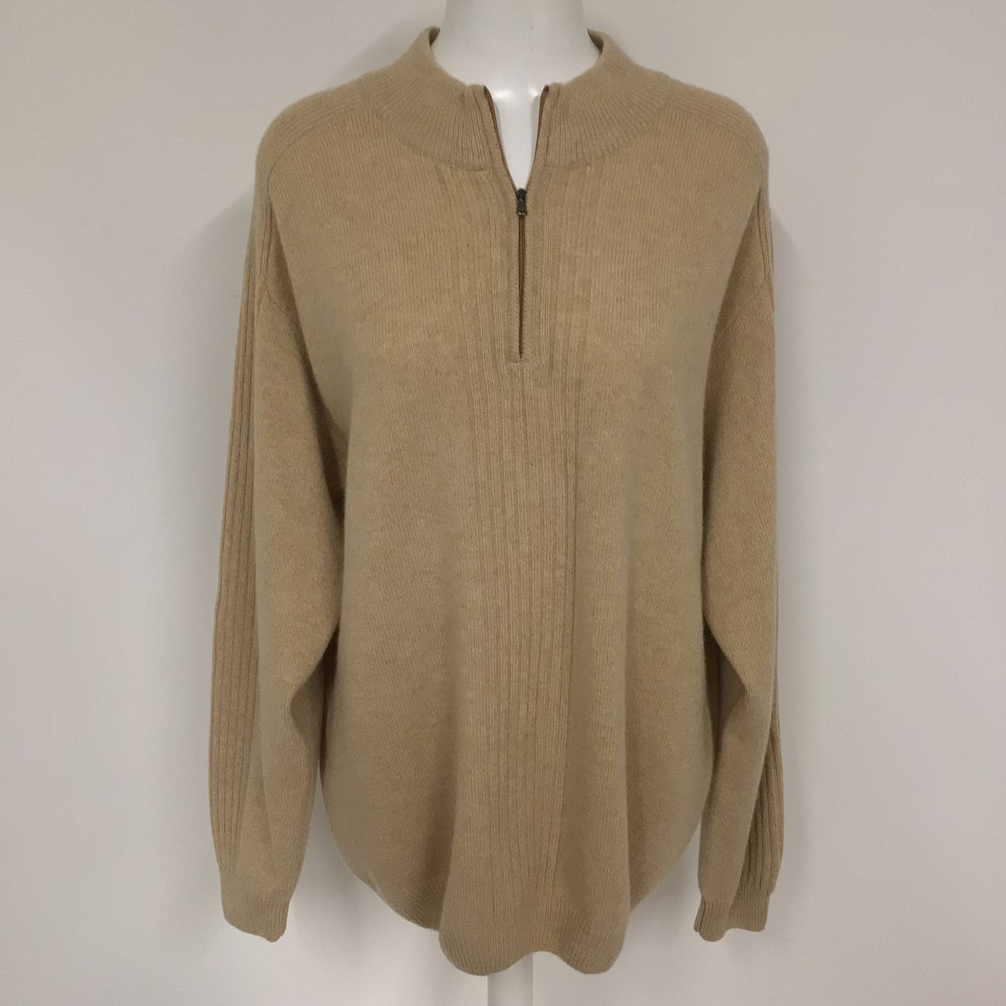 Jaeger Beige Zip Neck Jumper Merino Wool & Cashmere Blend Size XL