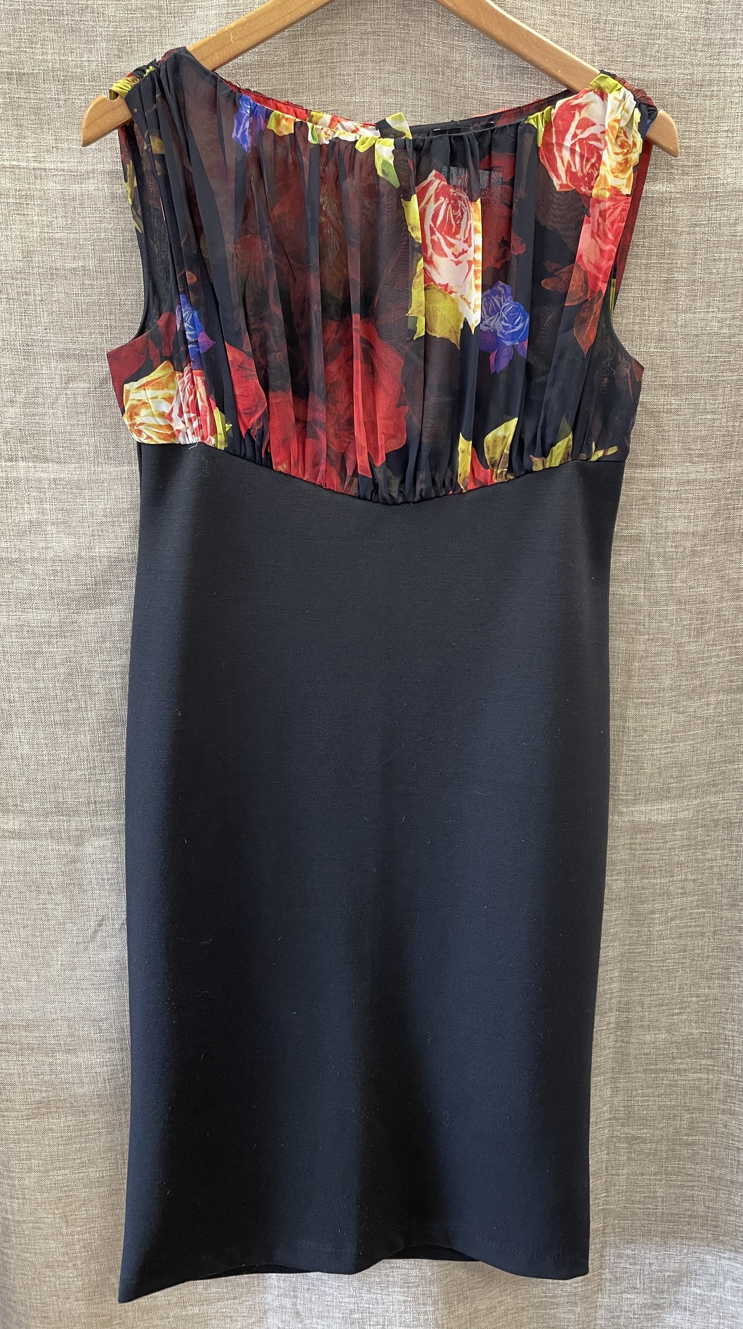 Ted Baker Black with Floral Chiffon Neckline Sleeveless Dress Size 4 UK 14