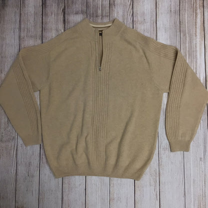 Jaeger Beige Zip Neck Jumper Merino Wool & Cashmere Blend Size XL