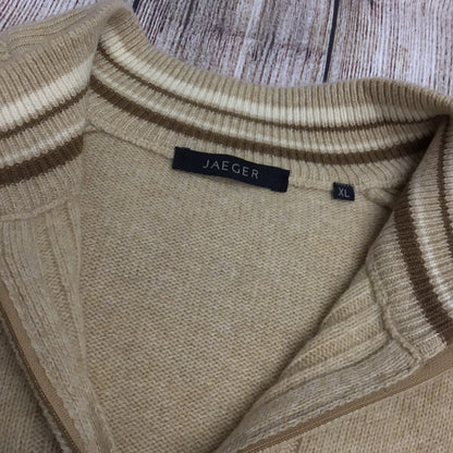 Jaeger Beige Zip Neck Jumper Merino Wool & Cashmere Blend Size XL