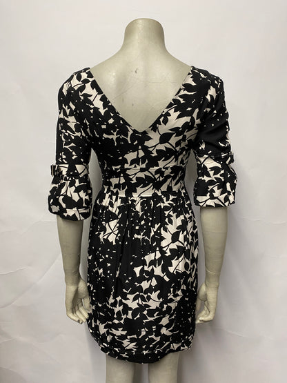 Karen Millen Black and White Floral Silk Tunic Mini Dress 8
