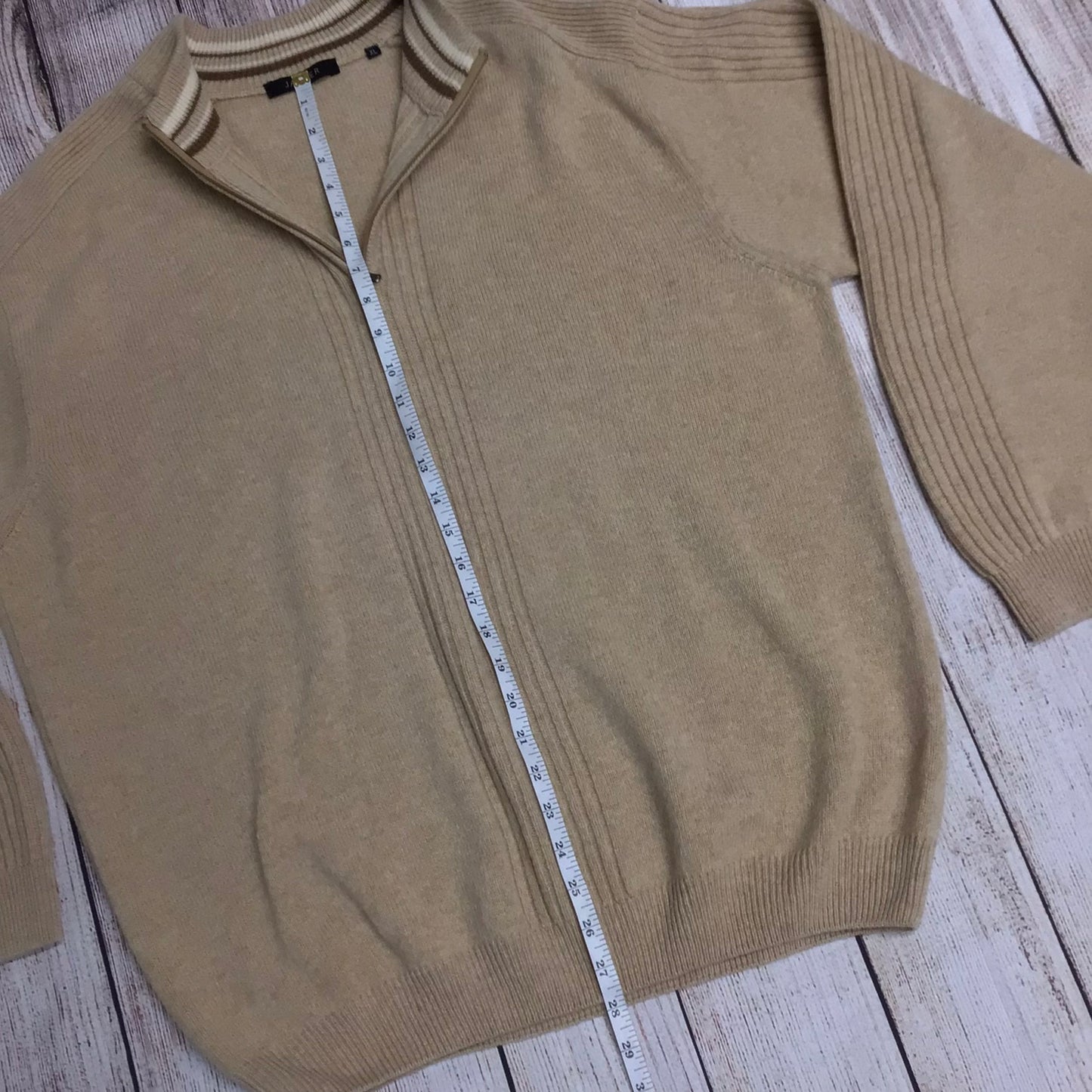 Jaeger Beige Zip Neck Jumper Merino Wool & Cashmere Blend Size XL