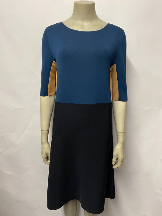COS Black, Nude and Blue Colour Block Thick Knit Dress Small