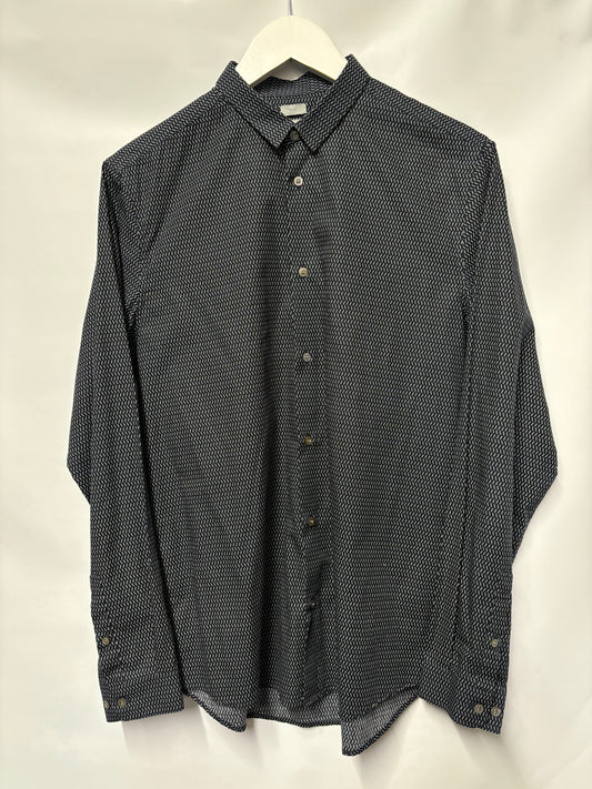 COS Navy and White Patterned Slim Fit Shirt 42 / 15.5"