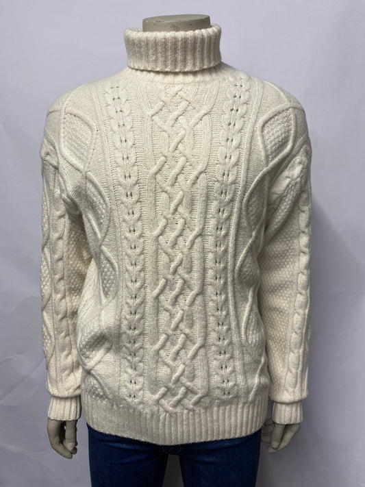 Abercrombie and Fitch Cream Super Soft Cable Knit Turtleneck Jumper Small
