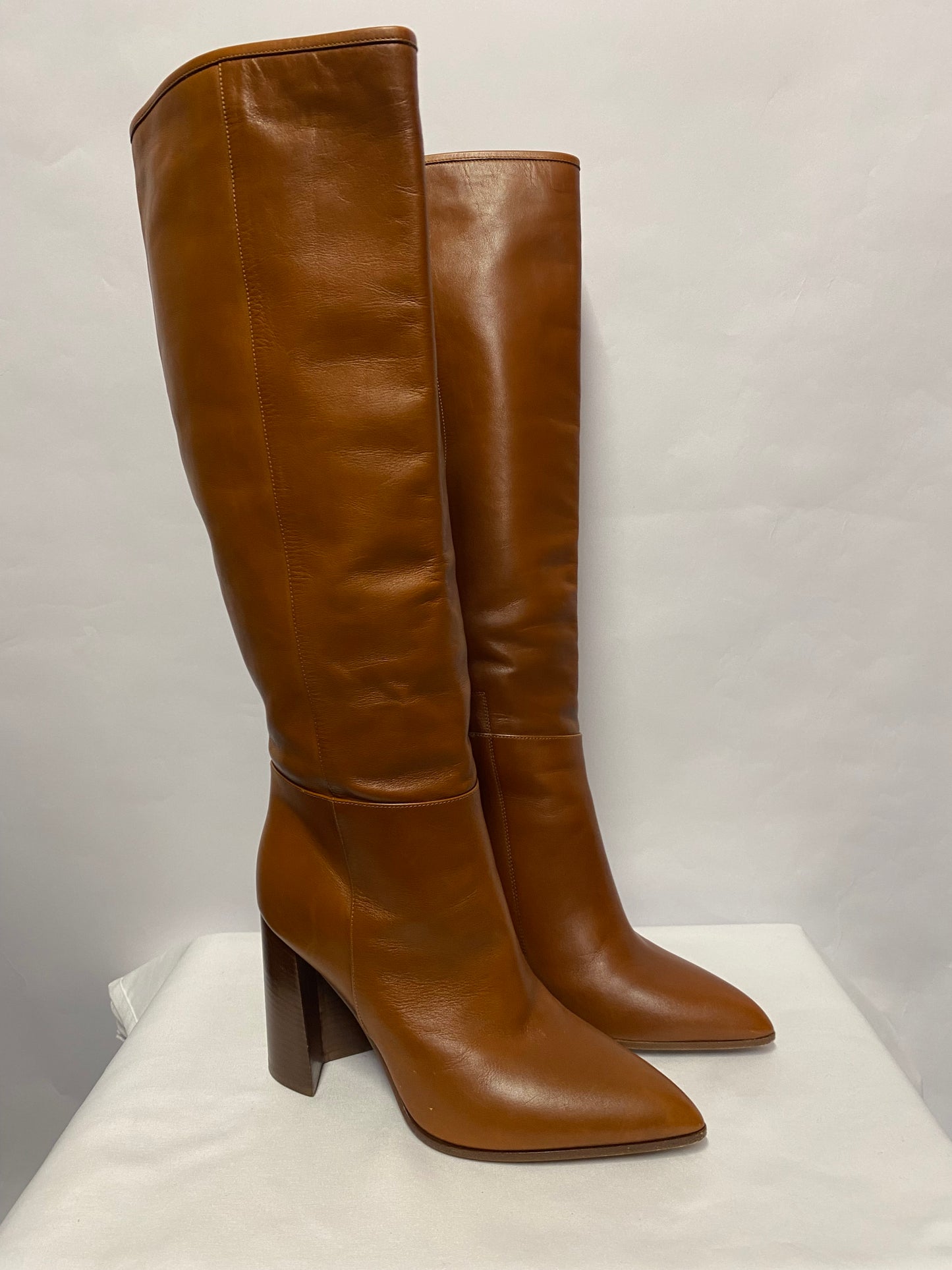 M Gemi Brown Leather Heeled Boots 6.5