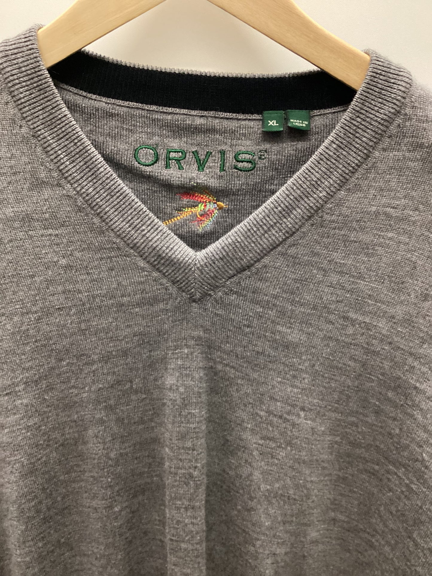 Orvis 100% Merino Wool Grey Pullover Size XL