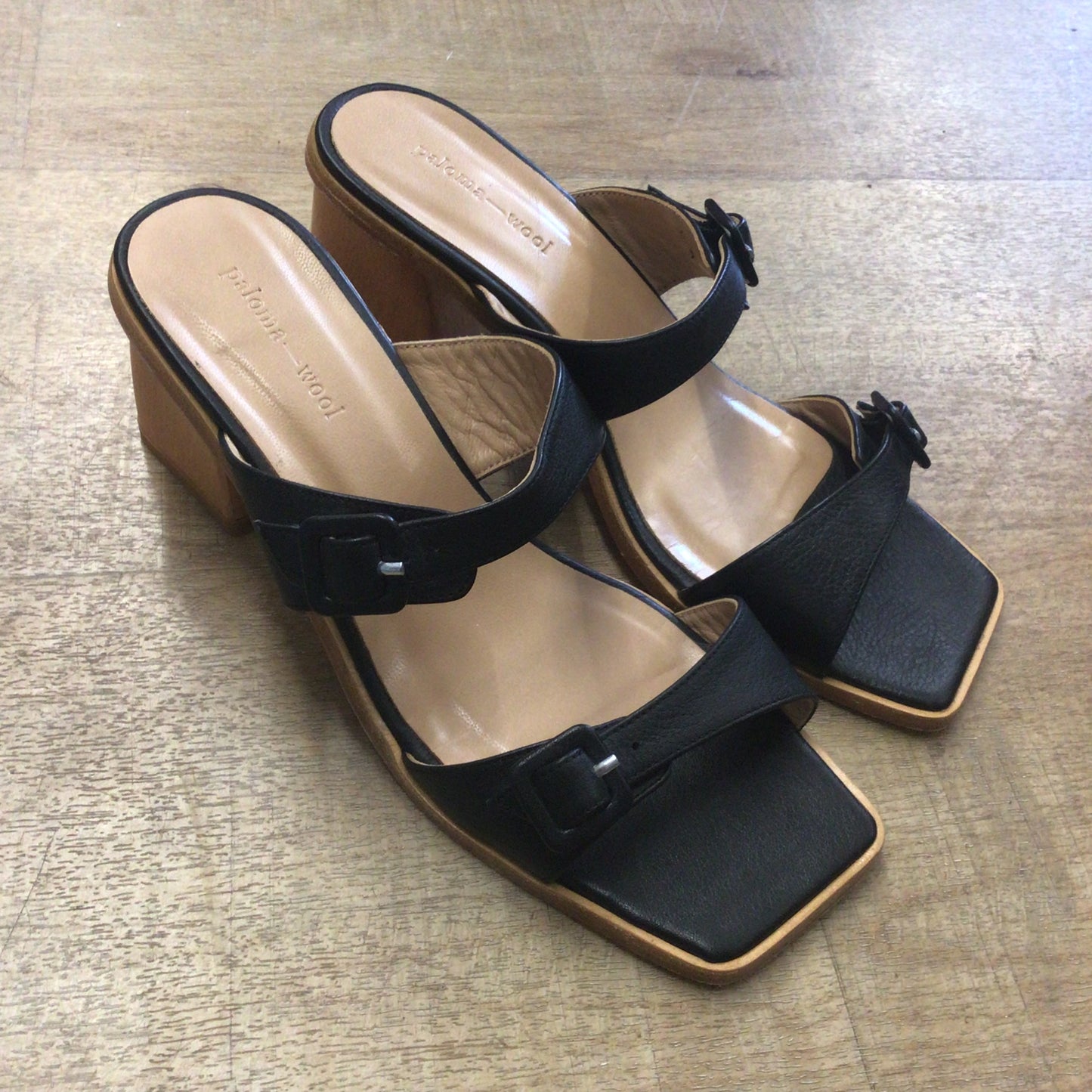 Paloma Wool Black Chunky Heels Sandals Size 39 EU (6 UK)