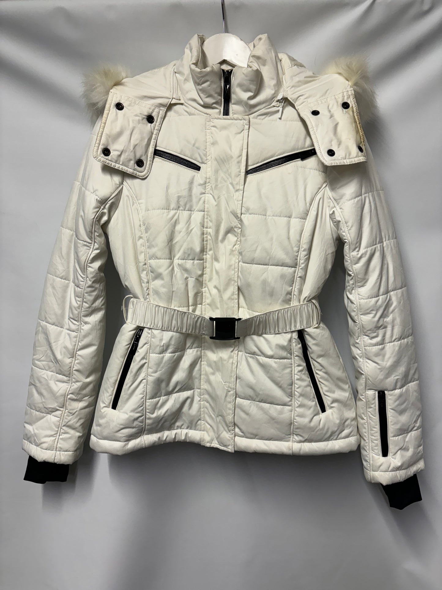 Topshop Ski White Insulated Belted Ski Jacket UK 10