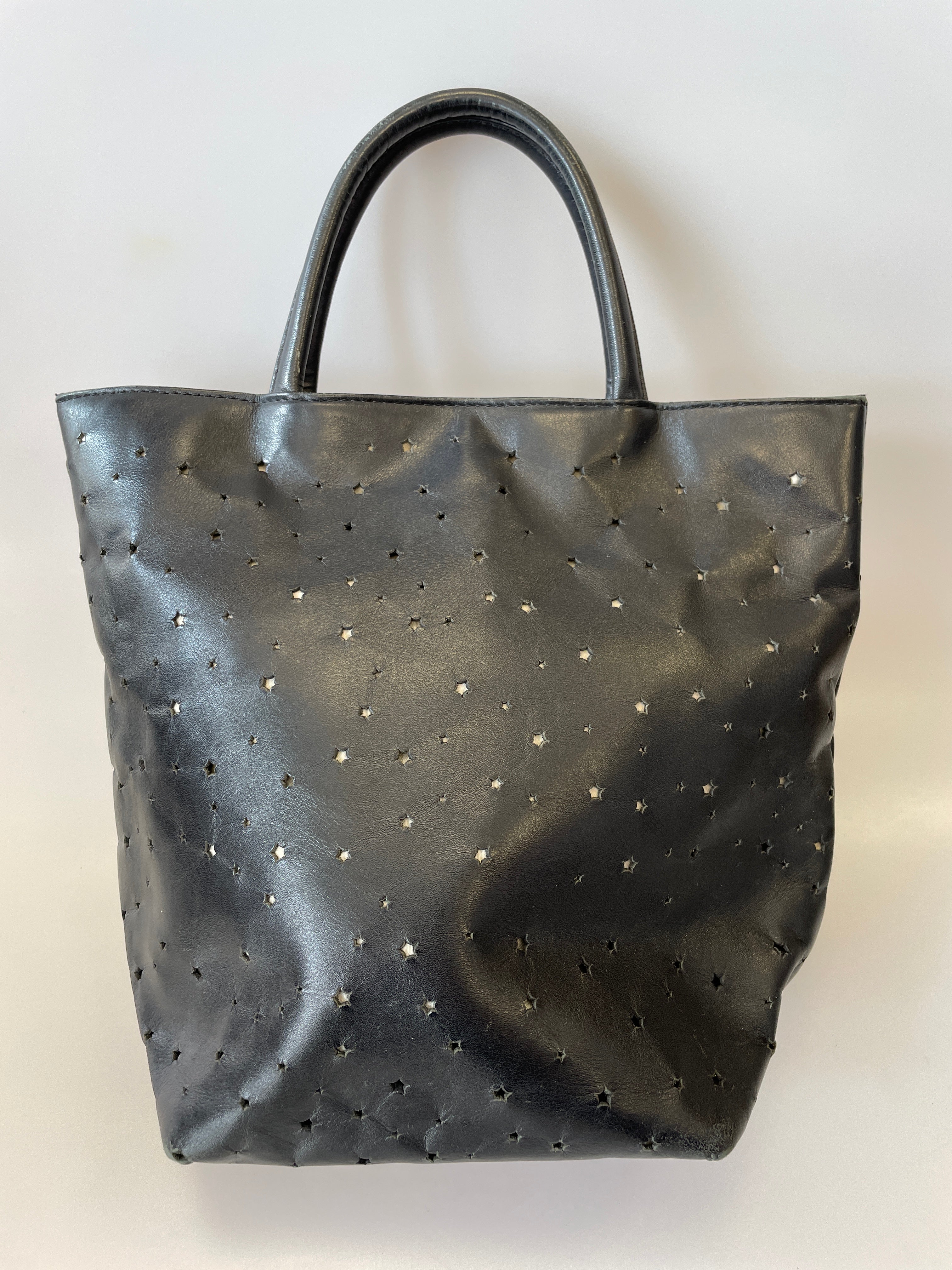 Suzy Smith Black Leather Stars Cut Out Detail Handbag Bag Shop for Shelter