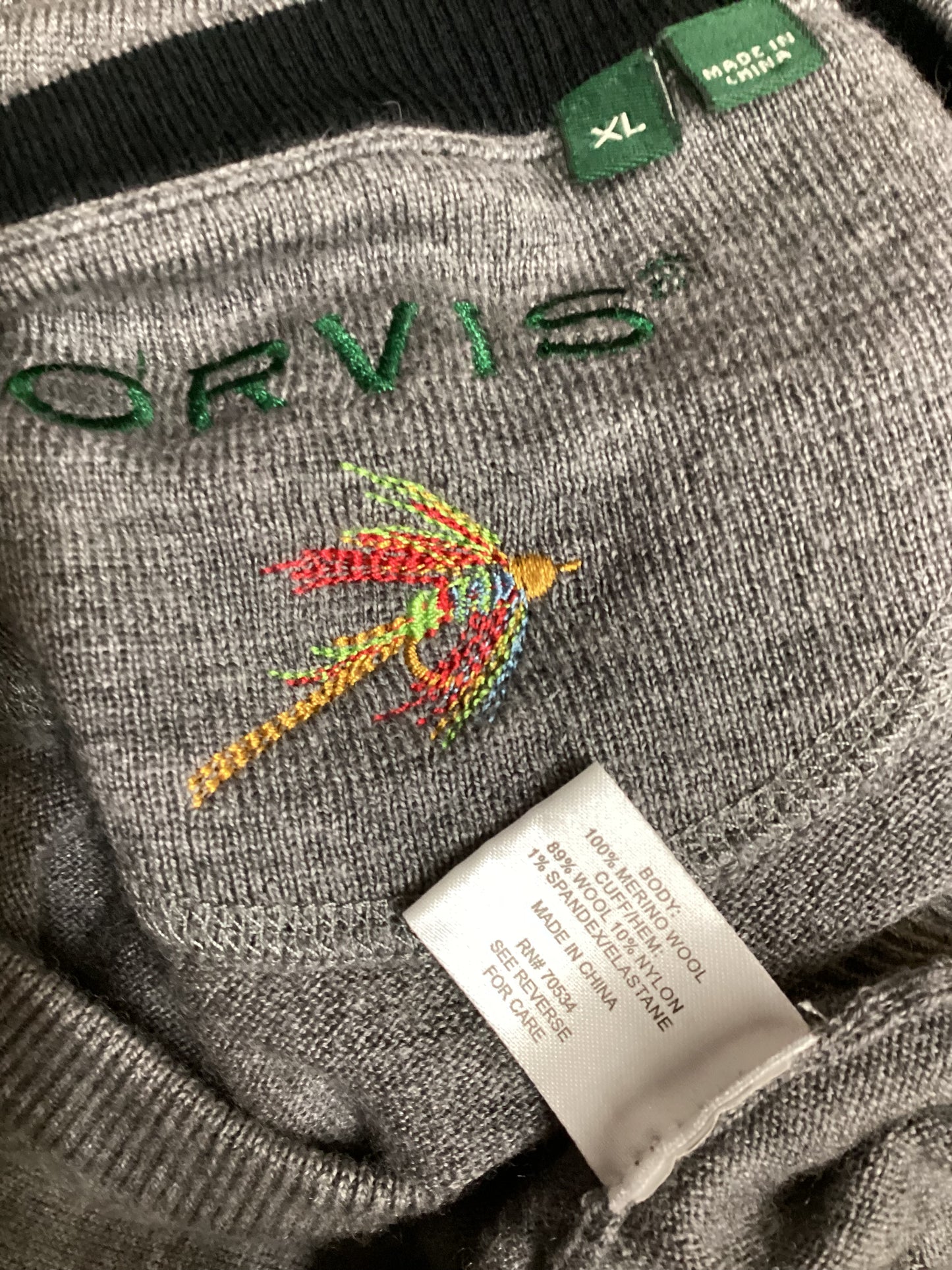 Orvis 100% Merino Wool Grey Pullover Size XL