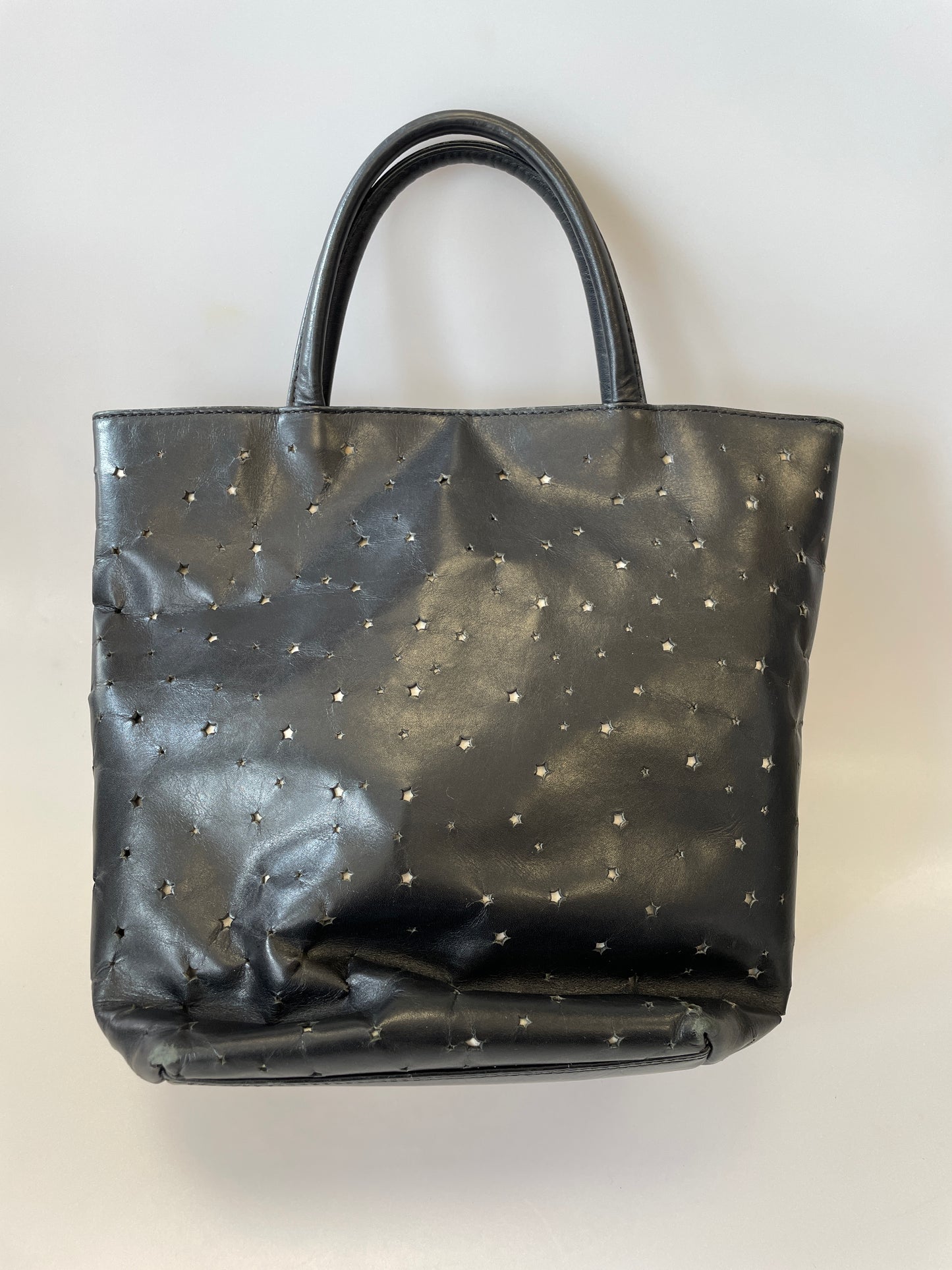 Suzy Smith Black Leather Stars Cut Out Detail Handbag Bag