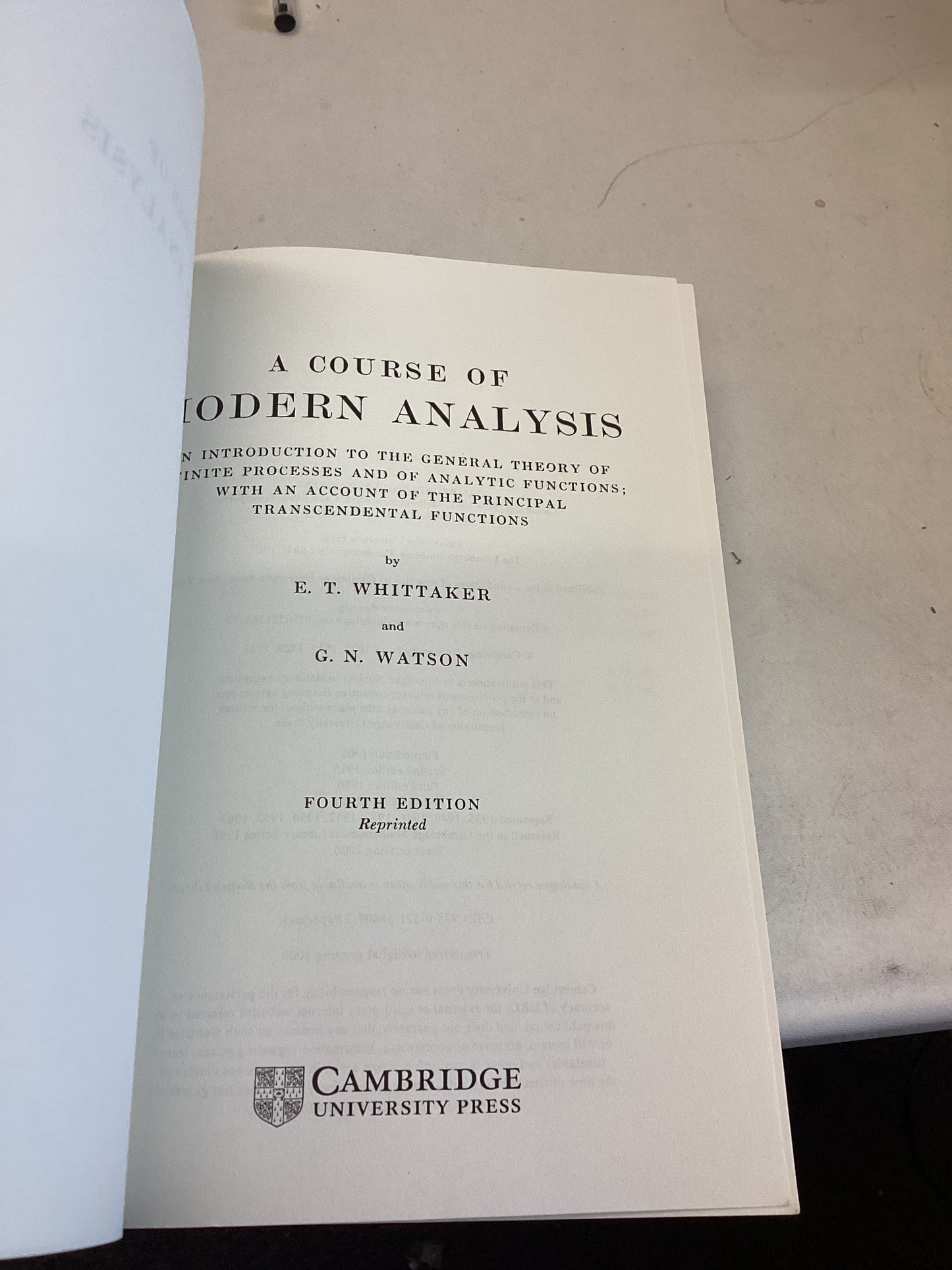 A Course of Modern Analysis E T Whittaker and G N Watson