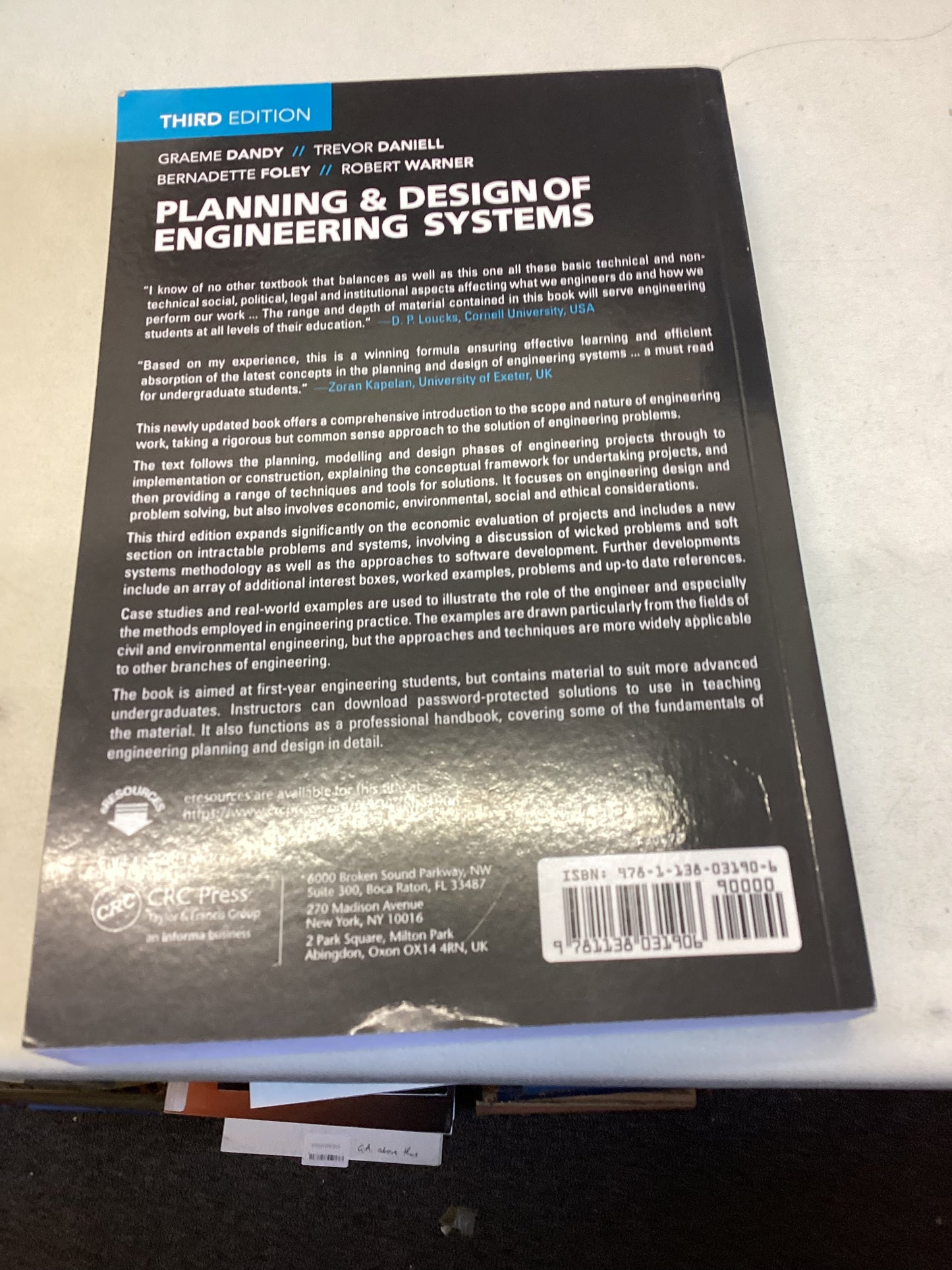 Planning and Design of Engineering Systems Third Edition Graeme Dandy Trevor Daniel Bernadette Foley Robert Warner