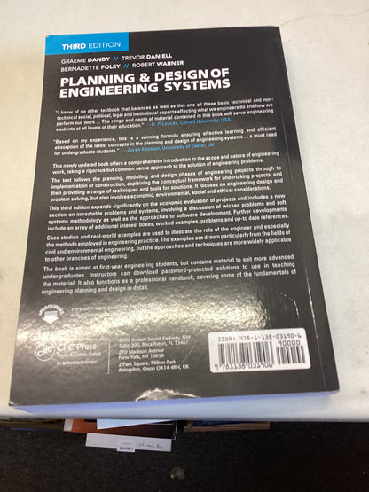 Planning and Design of Engineering Systems Third Edition Graeme Dandy Trevor Daniel Bernadette Foley Robert Warner