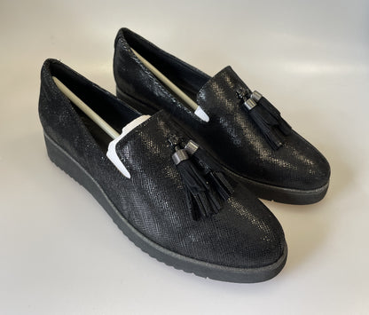 Moda in Pelle Brand New in Box Metallic Black Leather Flat Loafer Shoes EUR 40 UK 7