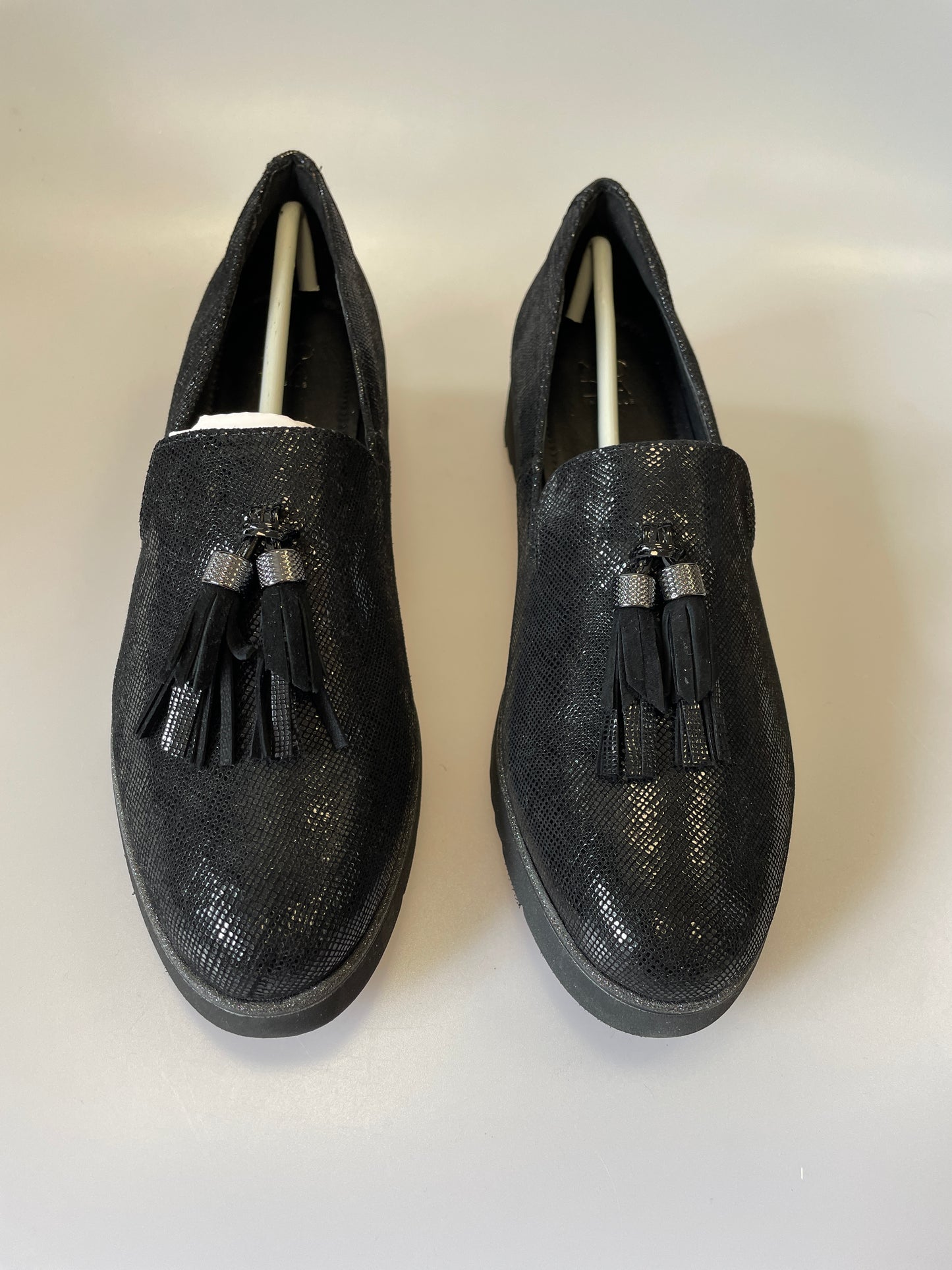 Moda in Pelle Brand New in Box Metallic Black Leather Flat Loafer Shoes EUR 40 UK 7