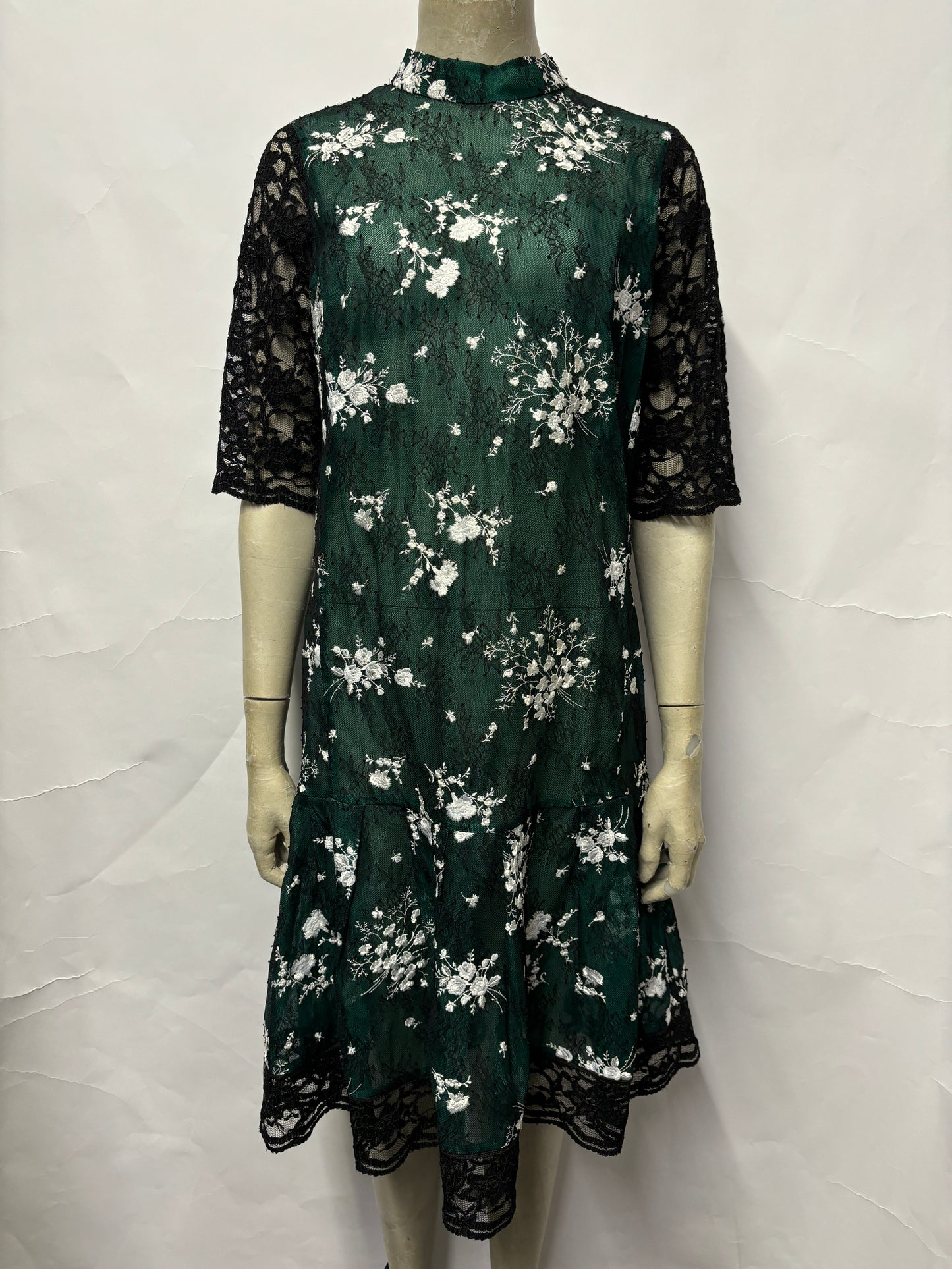 Erdem Green Lace Mid-length Silk Lined Sheer Dress 14