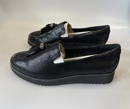 Moda in Pelle Brand New in Box Metallic Black Leather Flat Loafer Shoes EUR 40 UK 7