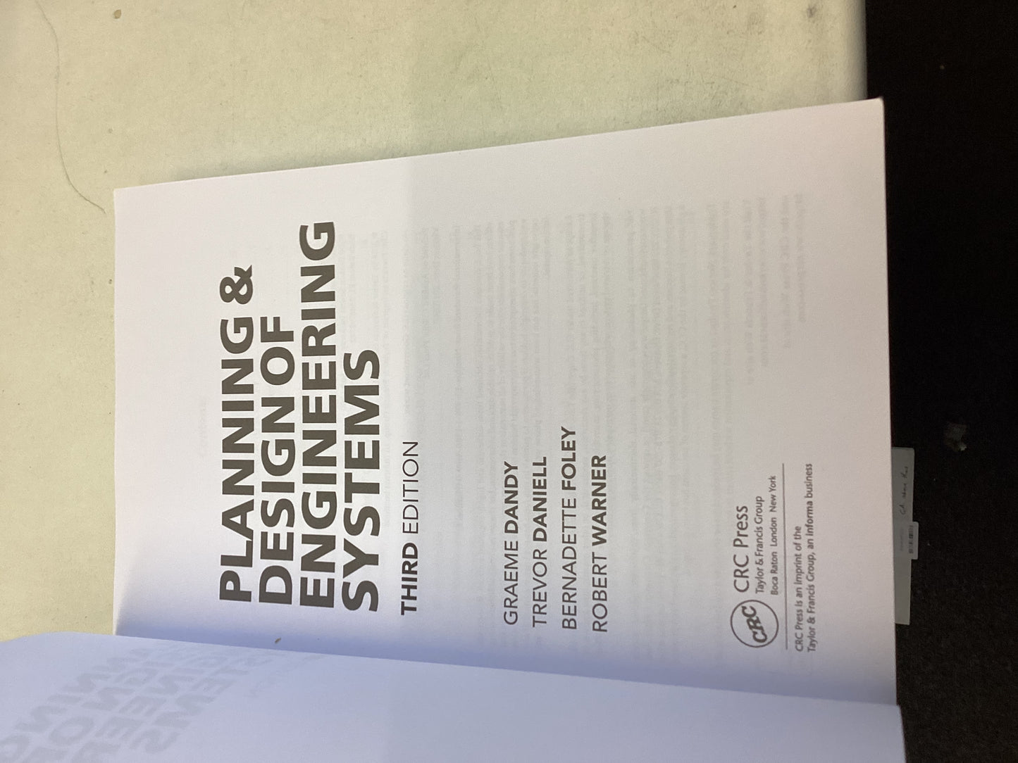 Planning and Design of Engineering Systems Third Edition Graeme Dandy Trevor Daniel Bernadette Foley Robert Warner