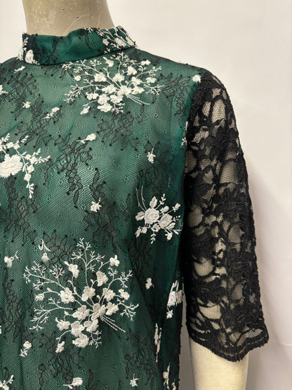 Erdem Green Lace Mid-length Silk Lined Sheer Dress 14