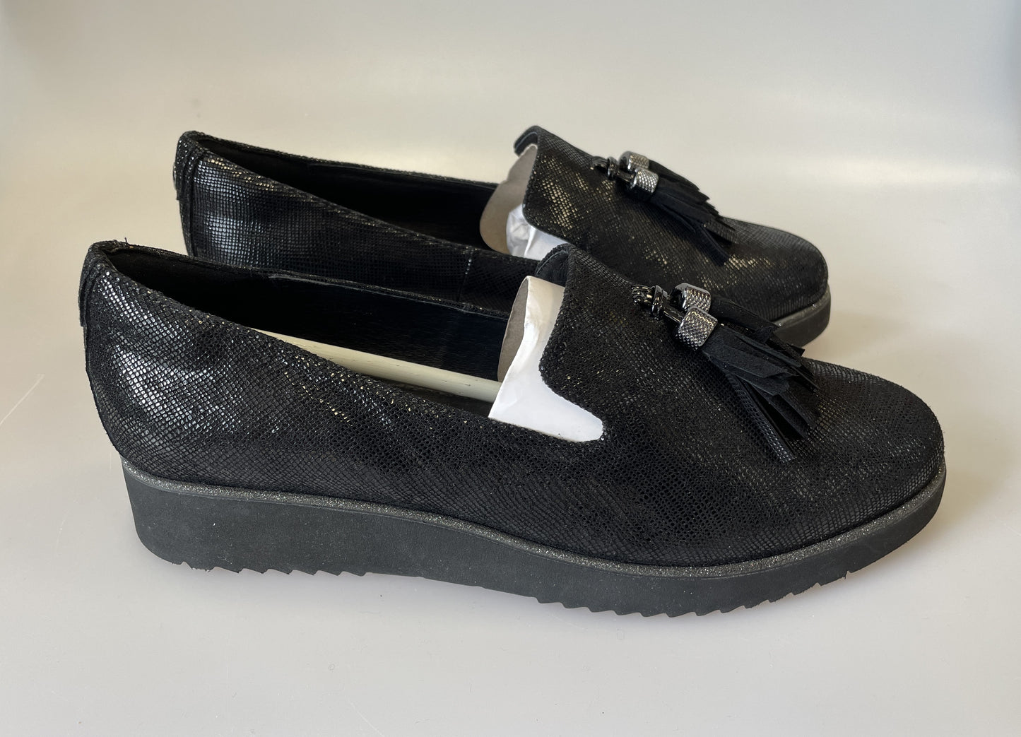 Moda in Pelle Brand New in Box Metallic Black Leather Flat Loafer Shoes EUR 40 UK 7