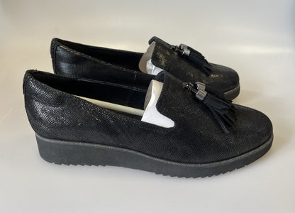 Moda in Pelle Brand New in Box Metallic Black Leather Flat Loafer Shoes EUR 40 UK 7