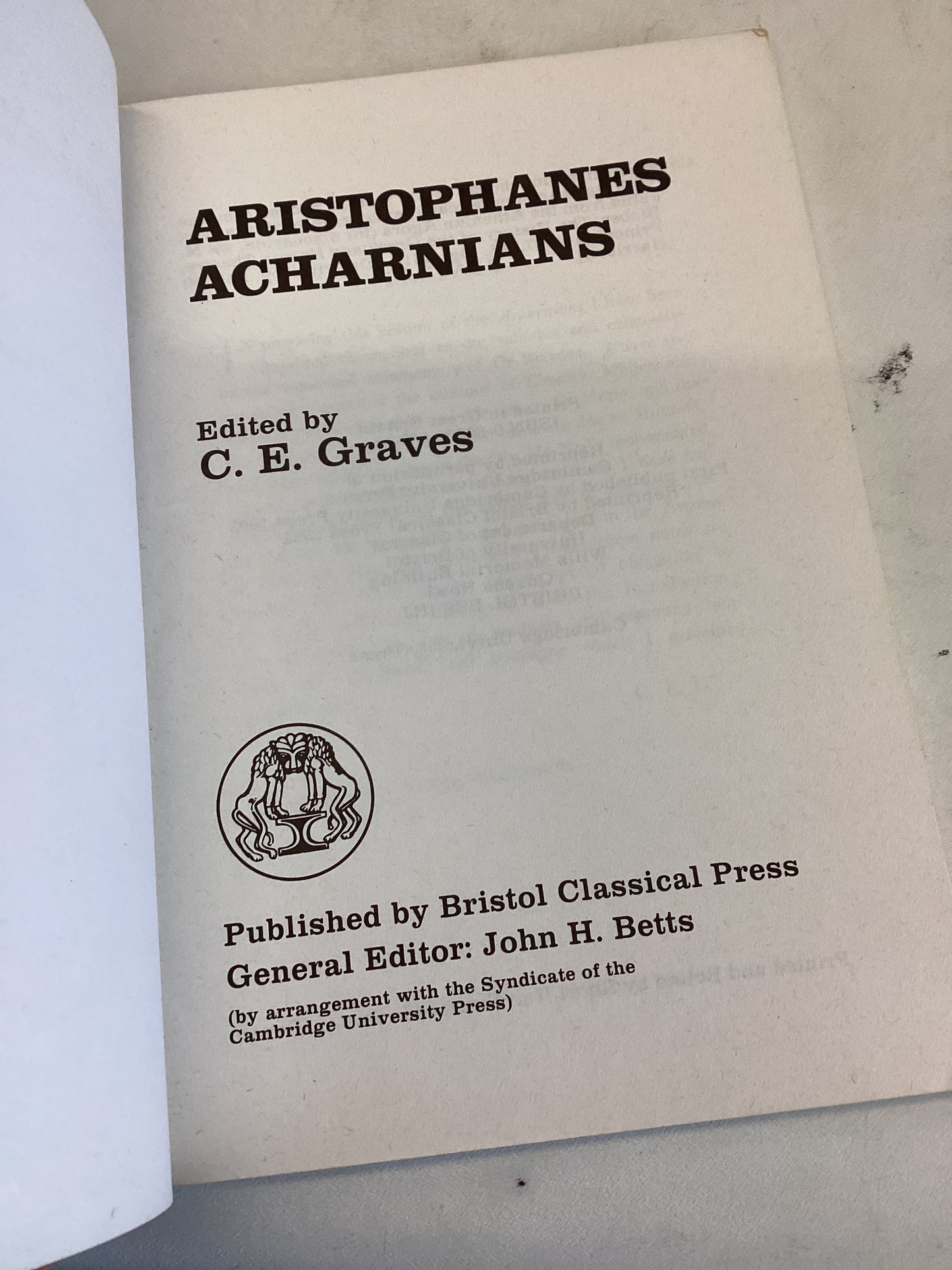 Aristophanes Acharnians Edited By C E Graves