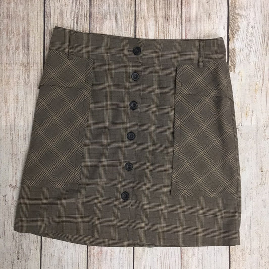 Zara Brown Checked Pattern Button Up Skirt w/Pockets Size L