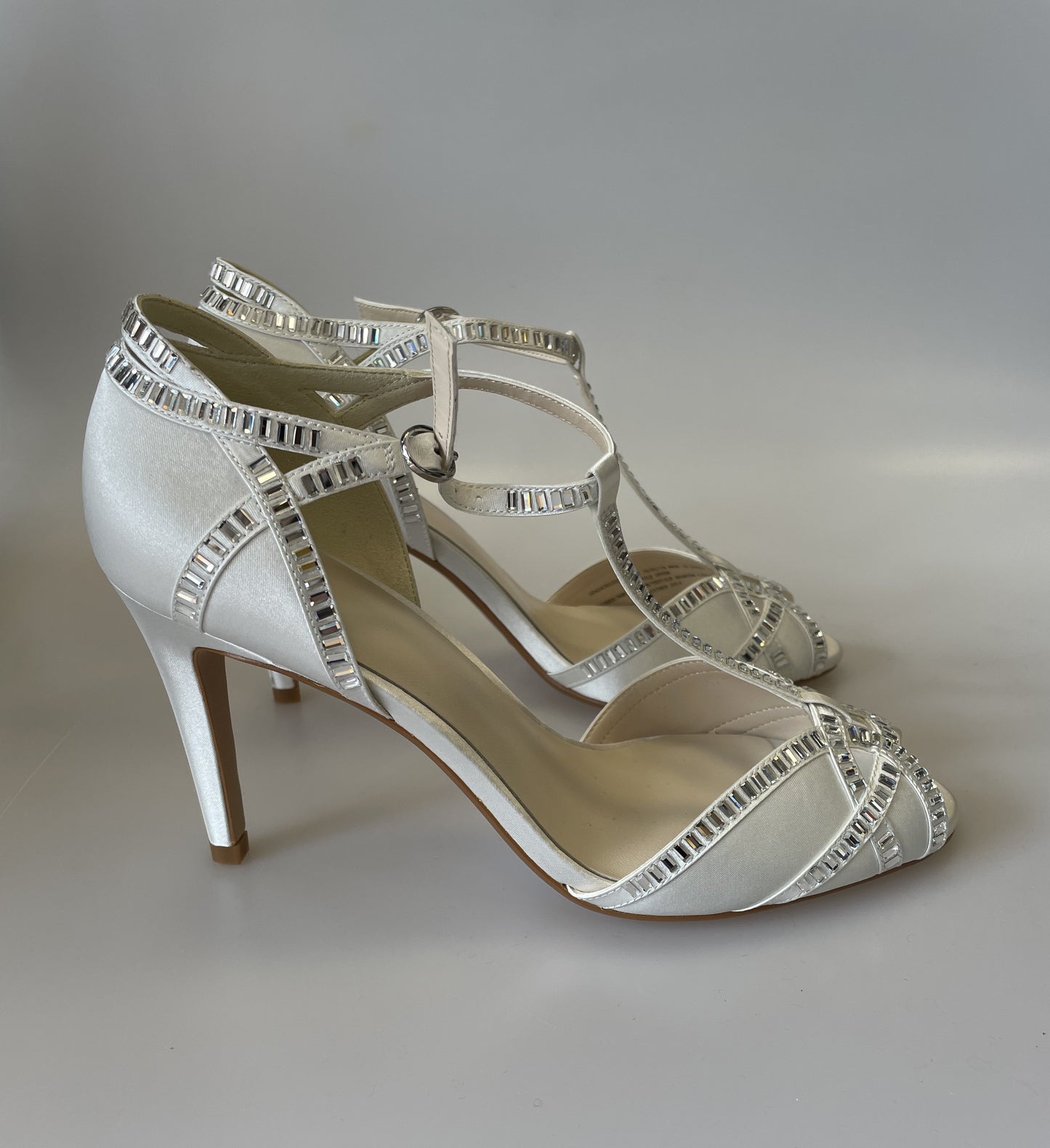 Jenny Packham New in Box 'Pasha' Ivory Cream Satin T-Bar Sparkle Bridal Wedding Sandals UK 5