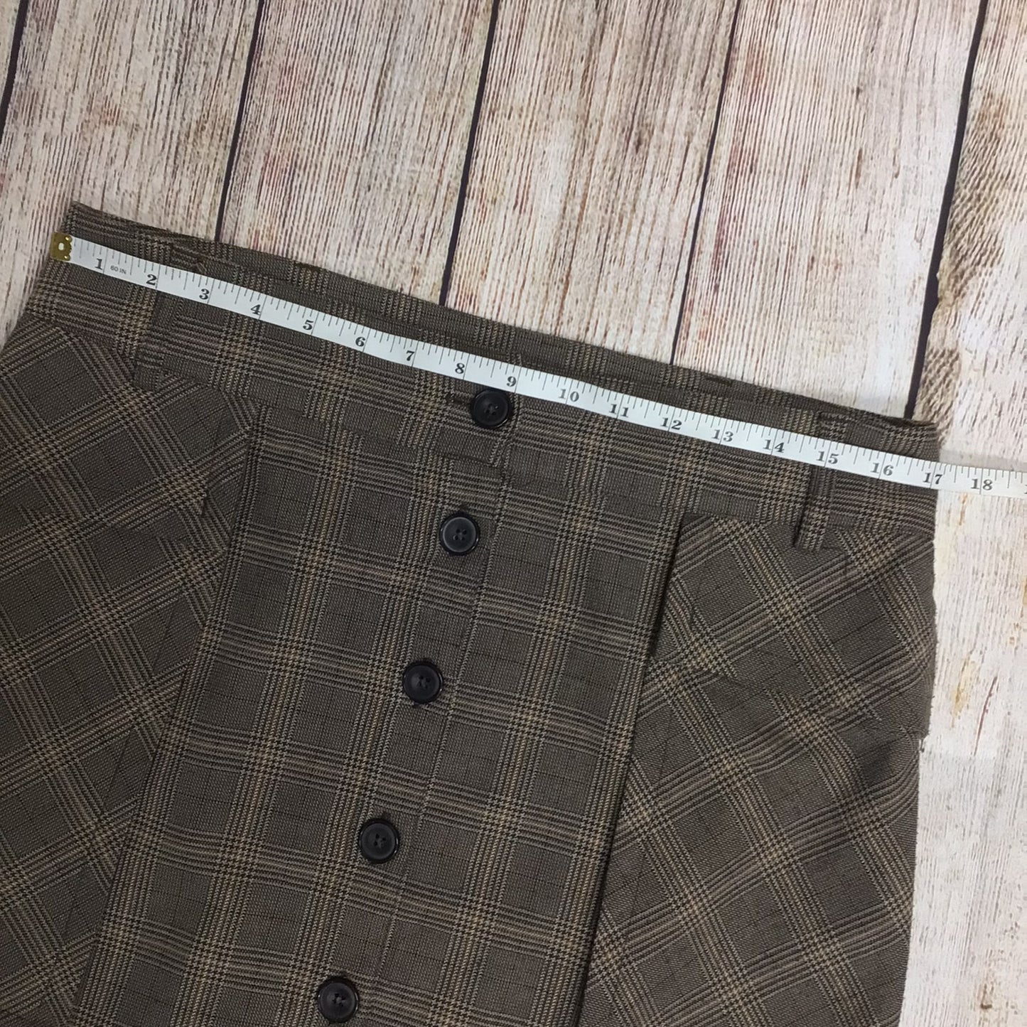 Zara Brown Checked Pattern Button Up Skirt w/Pockets Size L