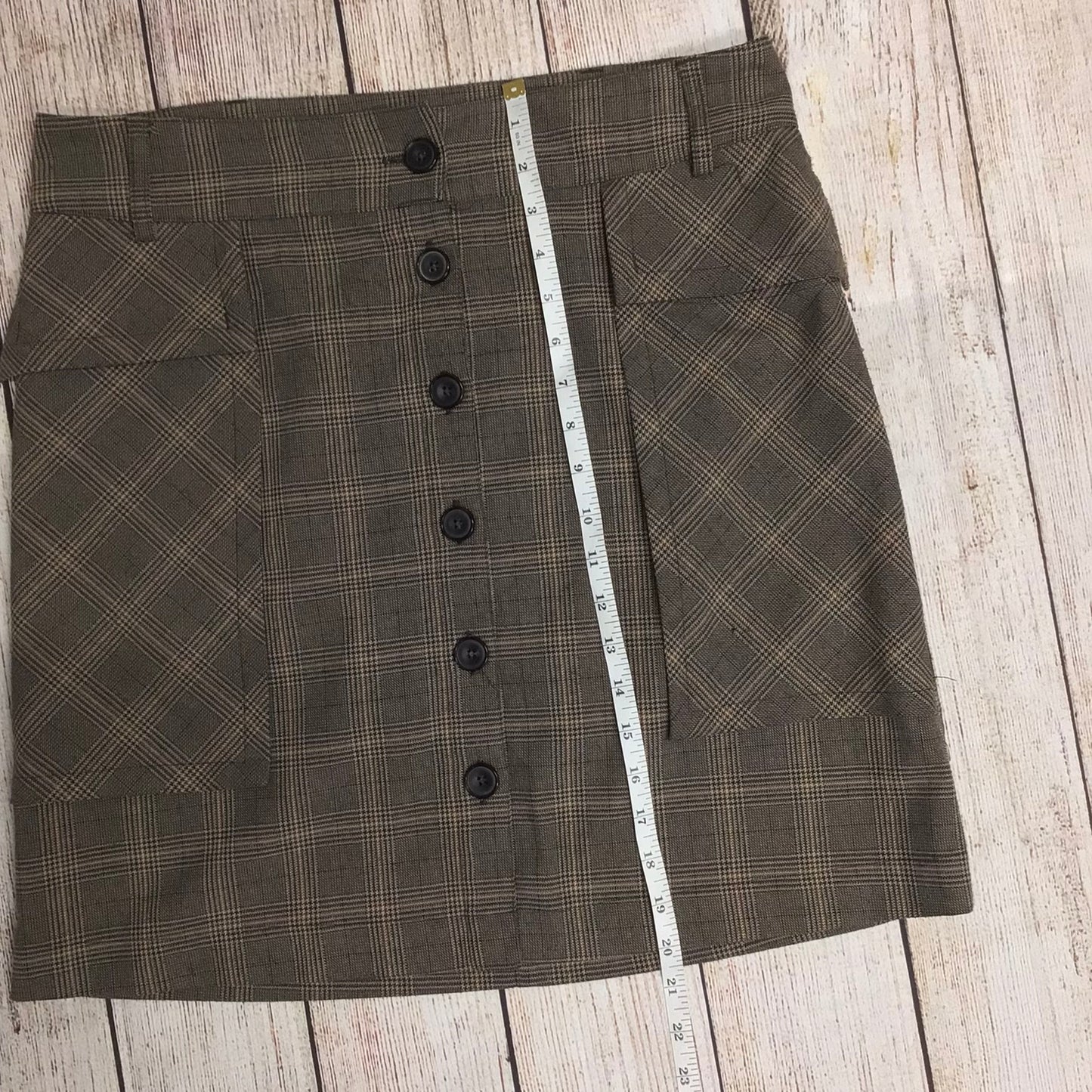 Zara Brown Checked Pattern Button Up Skirt w/Pockets Size L
